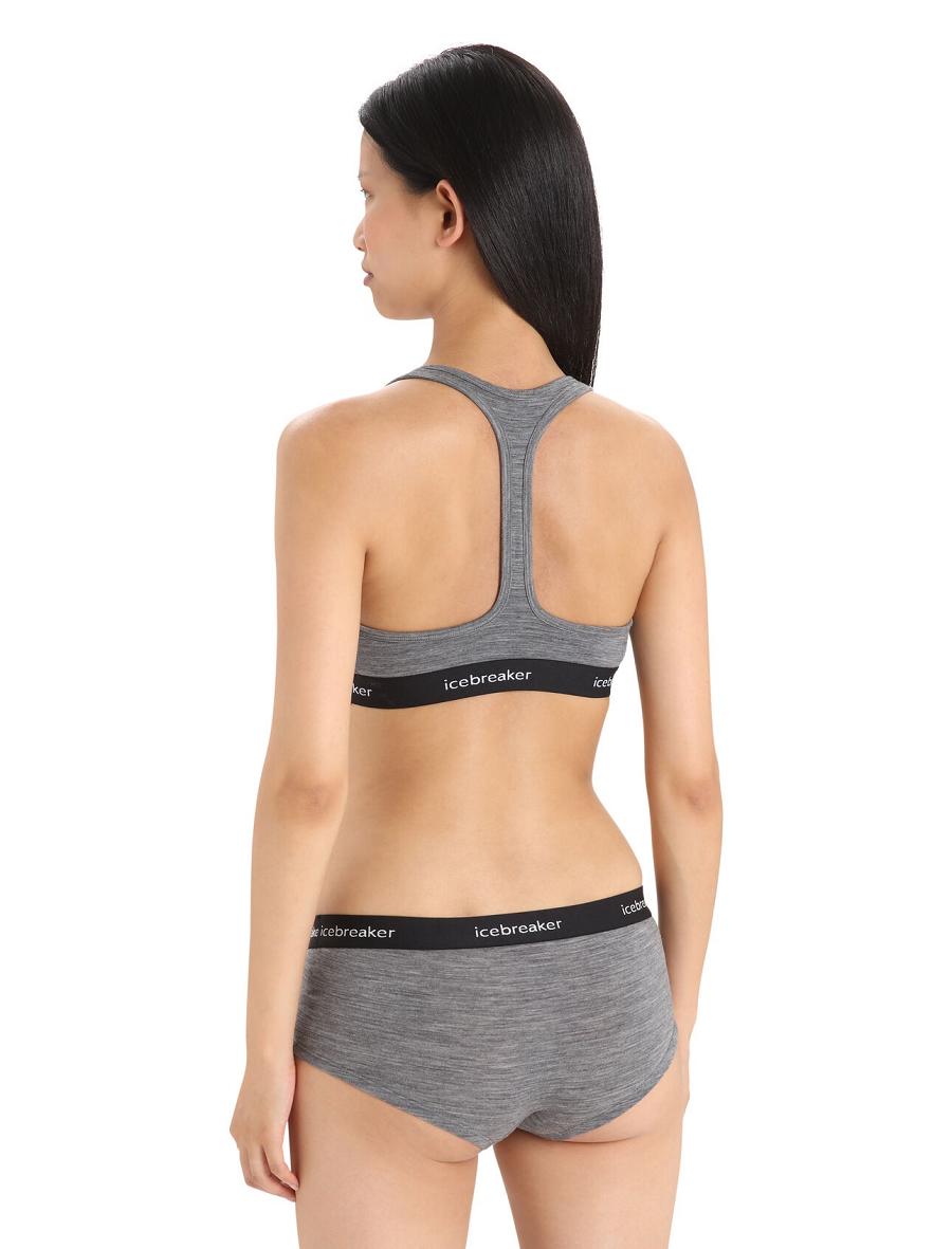 Women's Icebreaker Merino Sprite Racerback Bras Gritstone Heather | CA 1133QMAZ